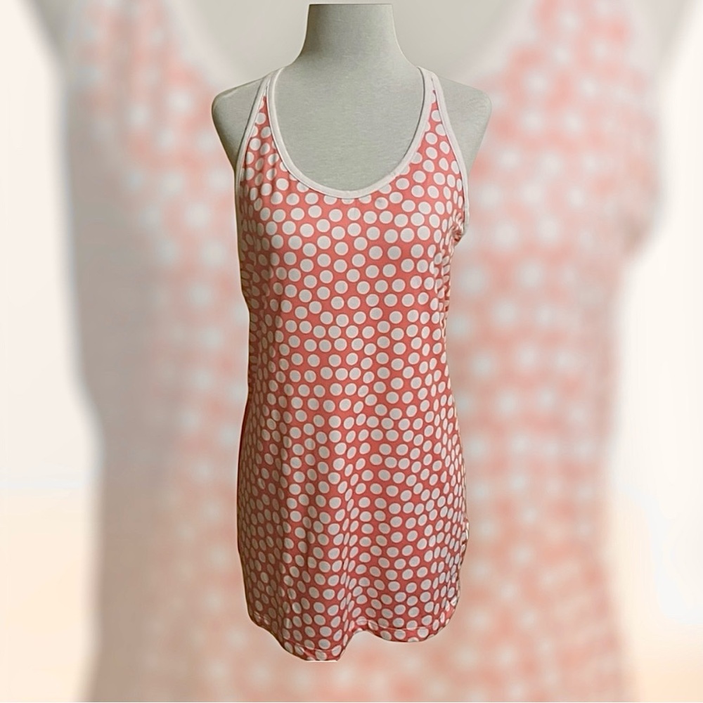 Nike Dri-Fit Racerback Tank Top-Size XL Slim Fit Orange and White Polka Dots - Picture 4 of 8